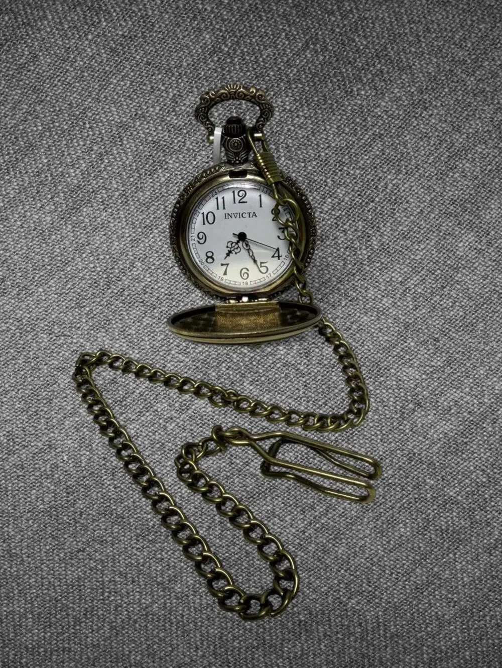 Invicta Motorcycle Pocket Watch Antique Bronze With Chain